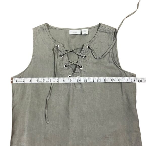 Adrienne Vittadini Lace-Up Sleeveless Tan Linen Dress, Size XS - Picture 4 of 7